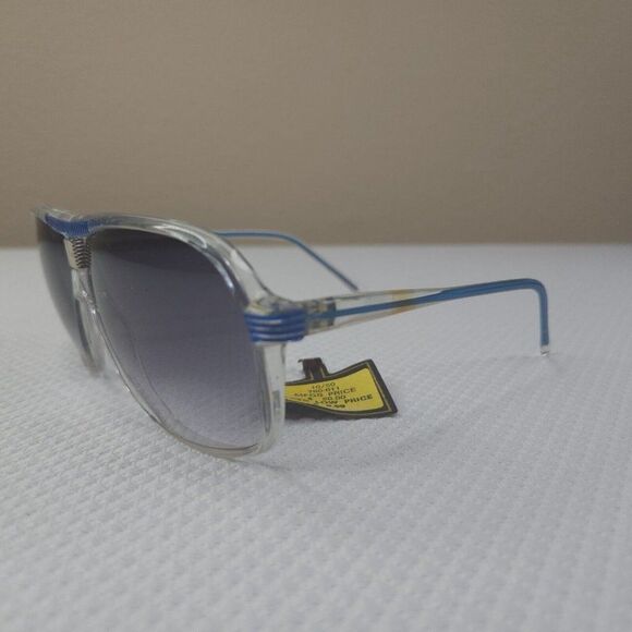 VINTAGE 70s Mens Double Bridged Sunglasses Blue Smokey Gray Lens New Old Stock - Picture 5 of 6